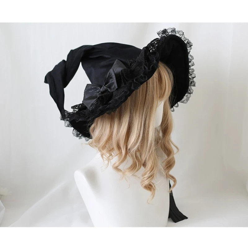 フラワーウィッチハット ロリータ デビルボウ ベルベットレース ハロウィンウィッチハット ウィッチハット