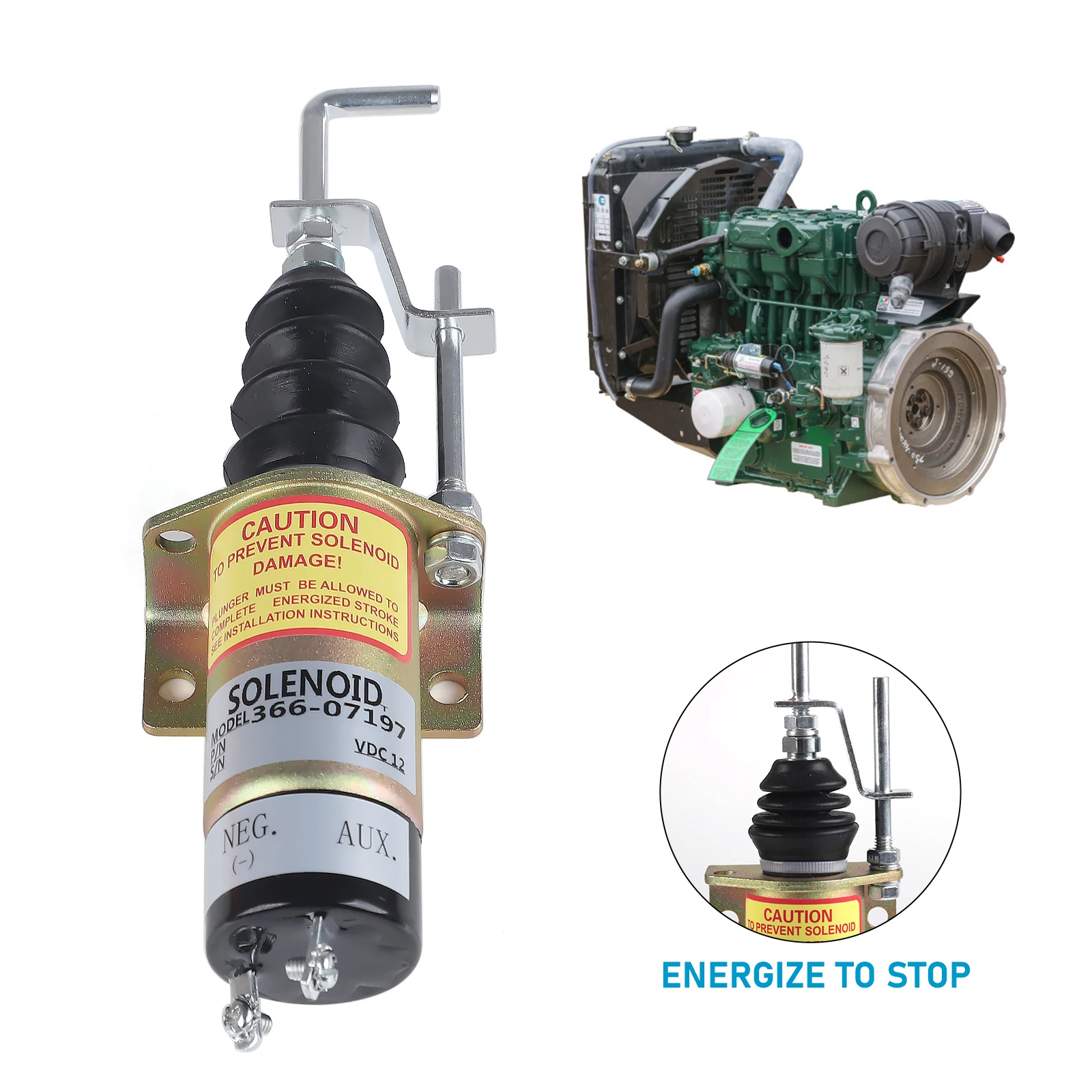 

CNSPEED 12V Diesel Engine Part 36607197 Fuel Shutoff Solenoid For Lister Petter LPW LPWS Engine Genset SA-3405-T 1502-12C7U2B2S1