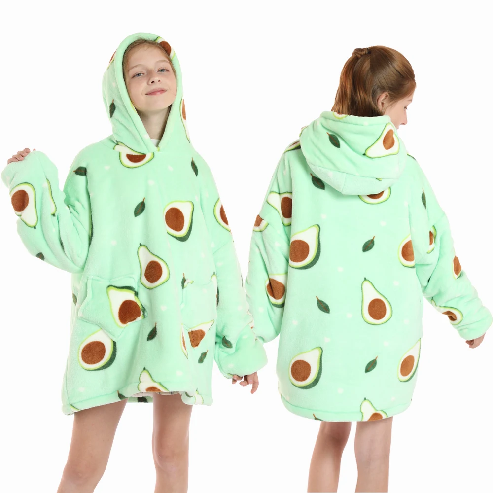 New Winter Oversized Hoodies for Girls Children Warm Soft Animal Cartoon Sweatshirts Girls Outwear Penguin Avocado Panda Hoodie