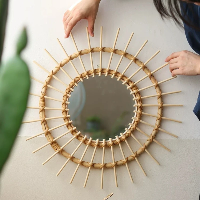 Rattan Mirror Round - Cermin Dekoratif Bulat Rotan Kreatif, Seni