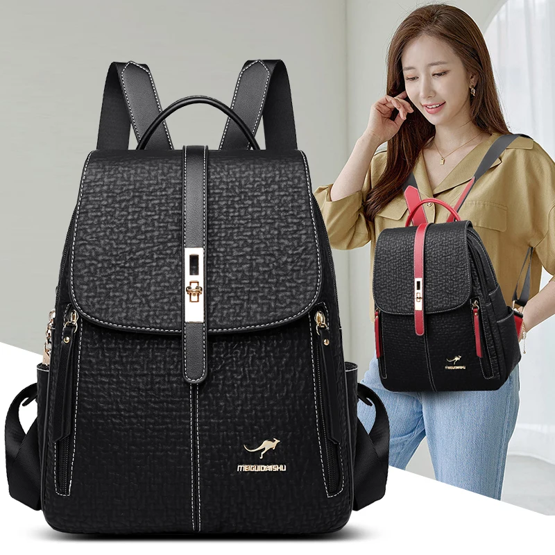 Moda mochilas femininas de alta qualidade couro bagpack para mulheres grande capacidade saco viagem escolar senhoras bolsa ombro sac a dos