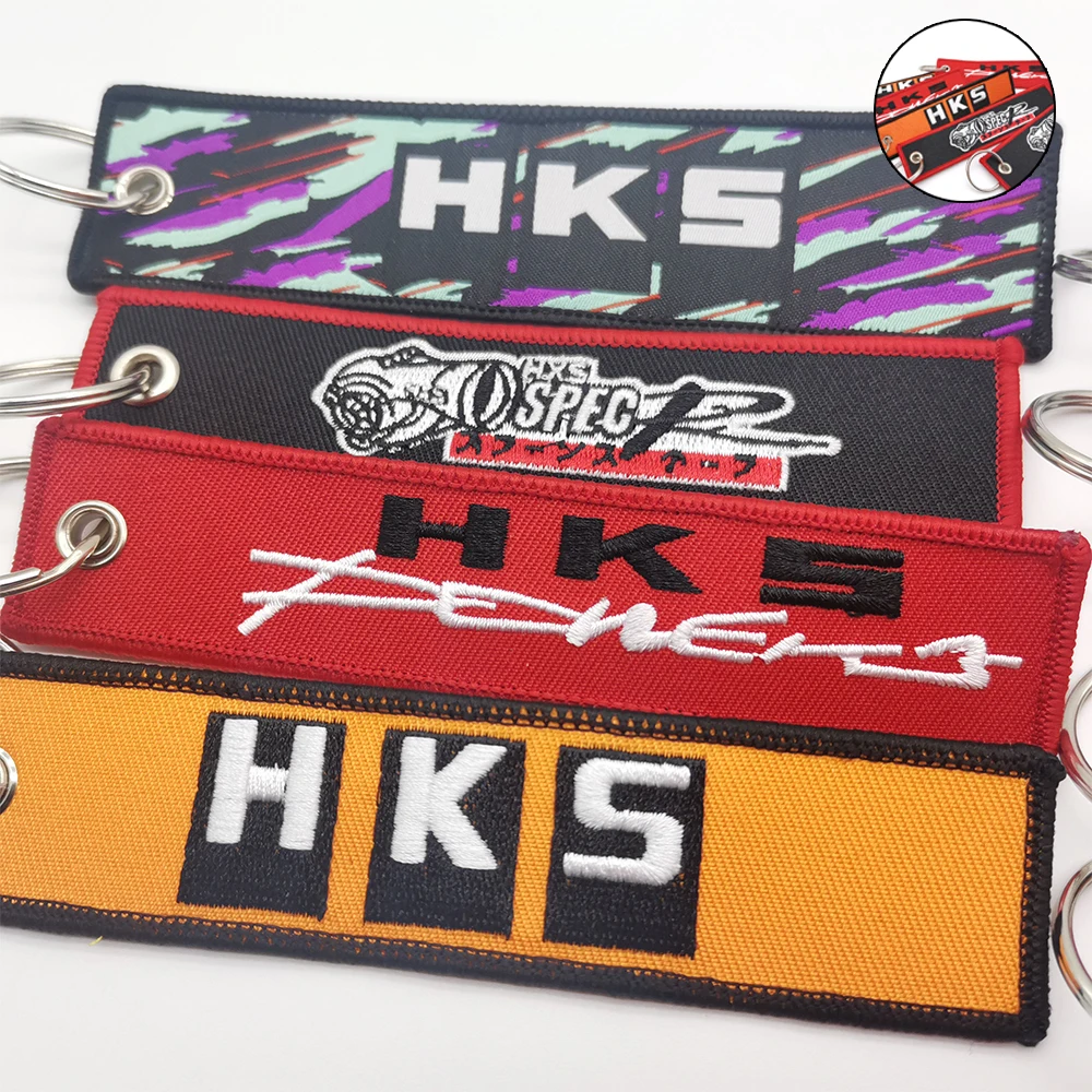 

HKS Embroidery Keychains Key Fobs Motorcycles Key Tag Keyring Cars Backpack Keychain Key Ring For Motorcycles and Cars Key Tag