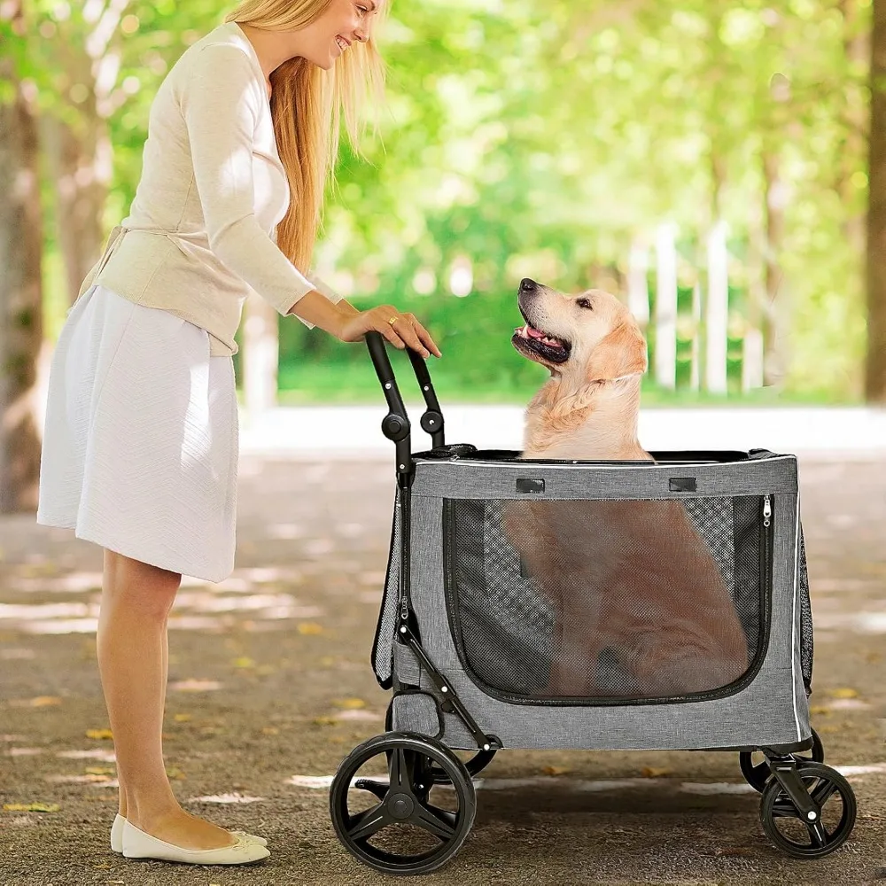 KIKII Extra Large Dog Stroller - for Medium and Large Dog strollers,Multi-Functional, 4-Wheel, Exclusive Breathable Mesh,