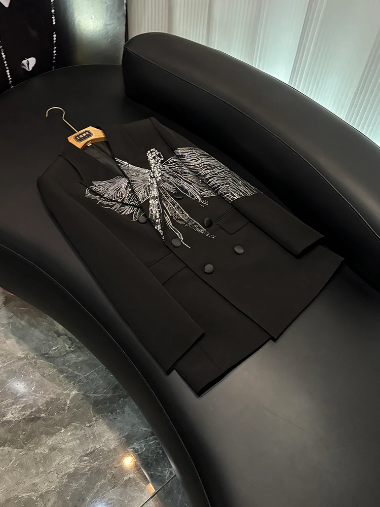 

Ele Heavy-Du Lady's Suiting Jaet Long Sve Diamond-Heated Faion Commute Sle Loose Fit Chinese Production