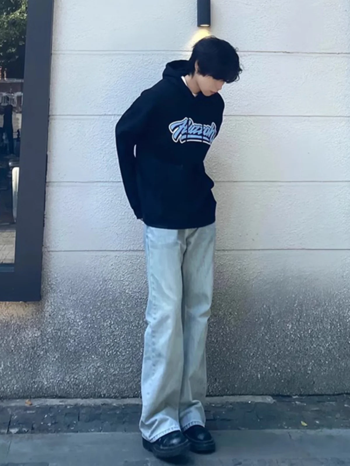 

Men's Mid-Waist Straight Leg Fce Lined Thi Blue Jeans Trendy High Street Sle Winter Wear Youth ular Long Pants