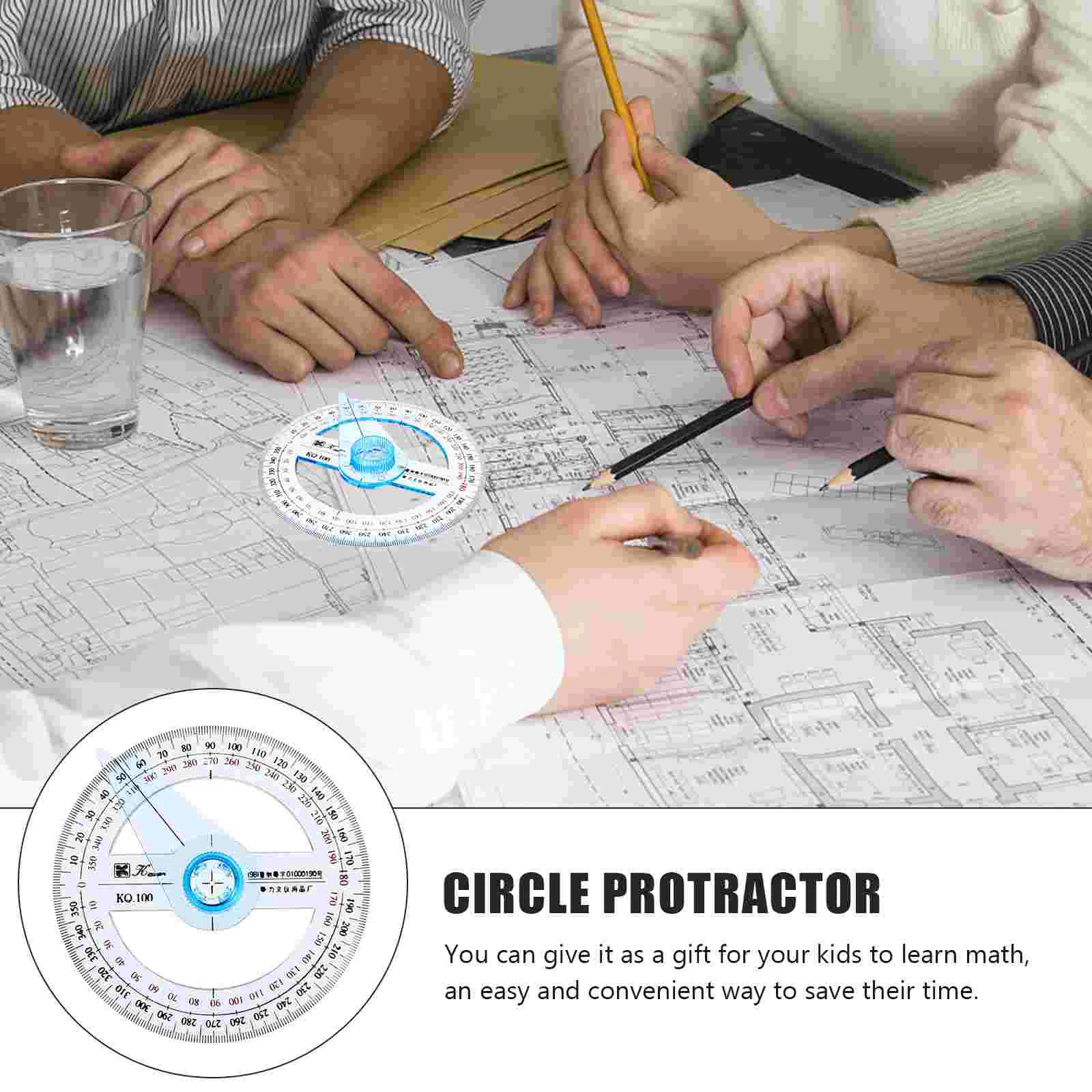 Transportador de 4 piezas, herramienta de geometría para cuernos imprimible de 360 grados, Regla de medición circular, Escala de plástico, dibujo