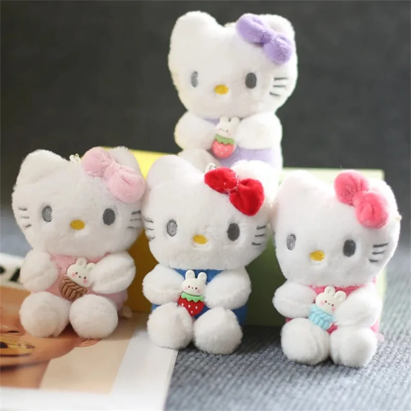 12Cm Kawaii Hello Kitty Keychain Cute Hello Kitty Multiple Colors Plushies Doll Keyring School Bag Pendant Accessorie Girl Gifts