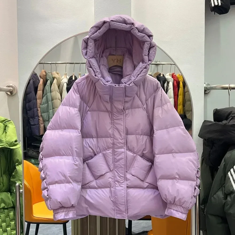 2024Down Jacket Women Winter 90% White Duck Down Coat Loose Puffer Coat Hooded Thick Warm Female Casual Feather Parkas Outerwear