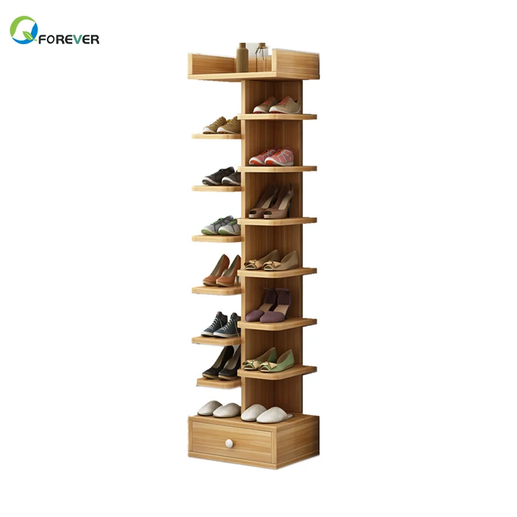 Meuble à chaussures simple multi-niveaux en bois, compact, pour la maison, avec porte, anti-poussière, économique