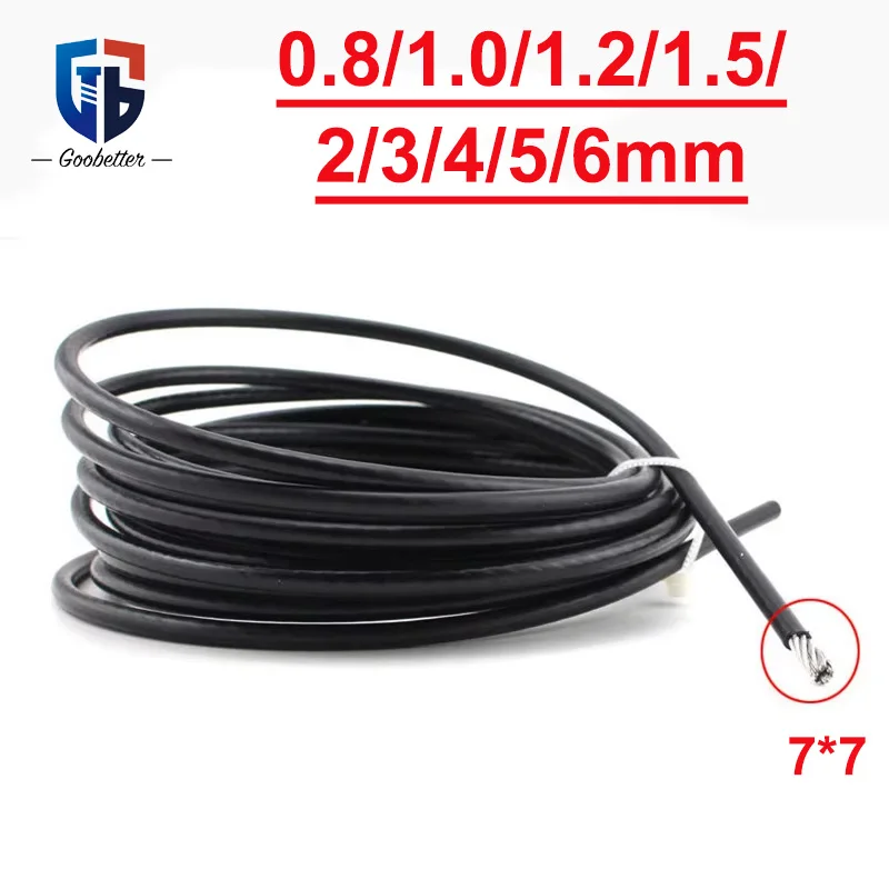 1/10Meter 304 Stainless Steel Black PVC Coated Wire Rope 7*7 Strands Soft Clothesline