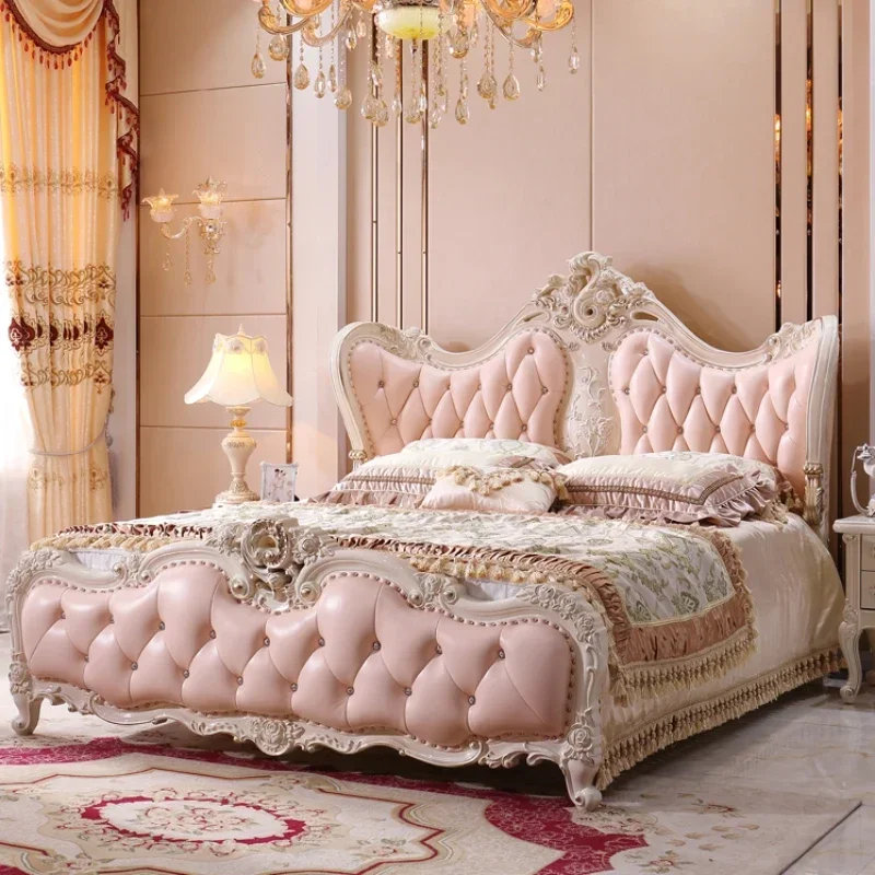 Designer Princess Luxury Double Bed Girls Modern Pretty Pink Villa Bed Modern Bedroom Comferter Safe Muebles Lounge Furniture