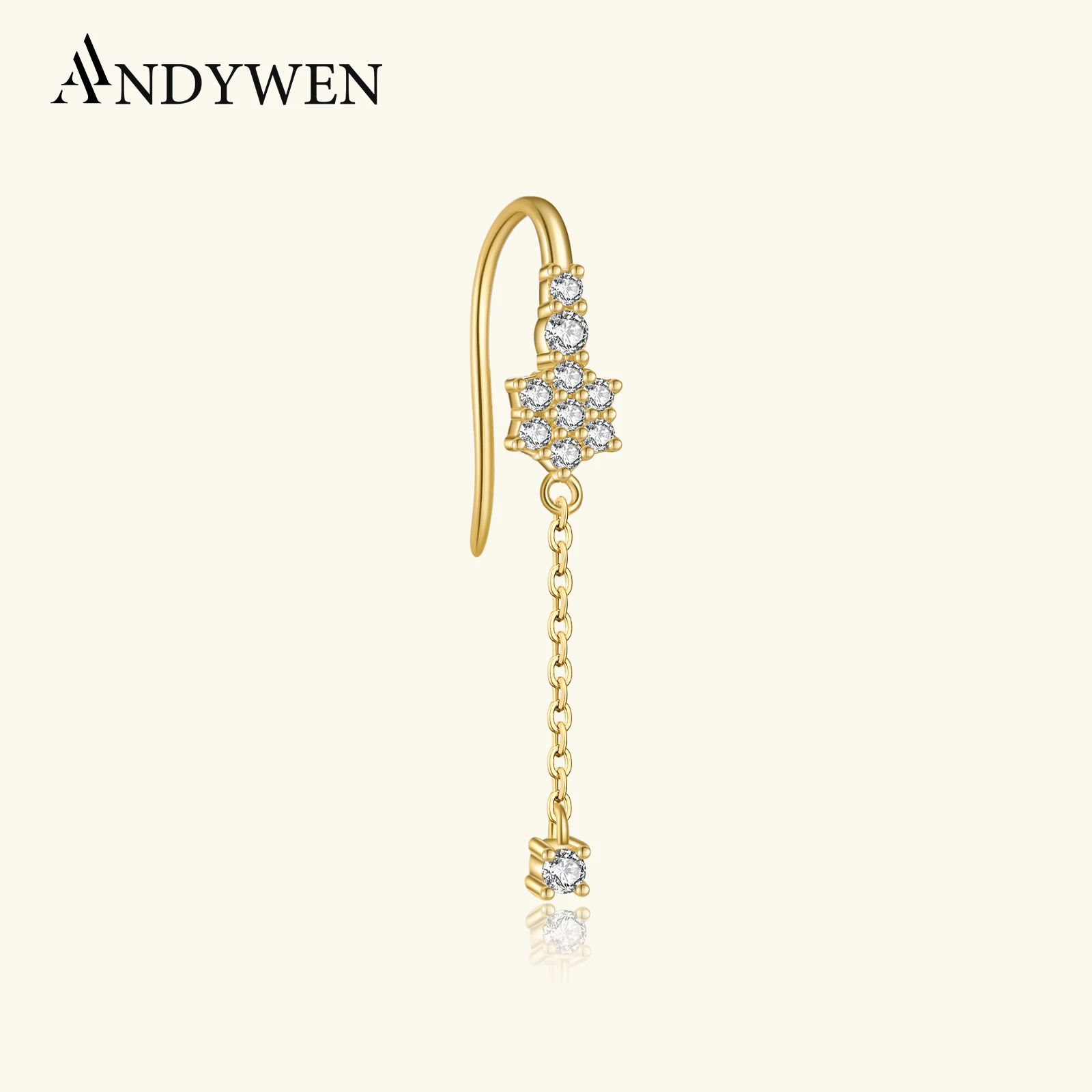 

ANDYWEN 925 Sterling Silver Snow Flower Zircon Single Long Drop Earring Pendiente 2024 Women Luxuury Fine Wedding Jewelry
