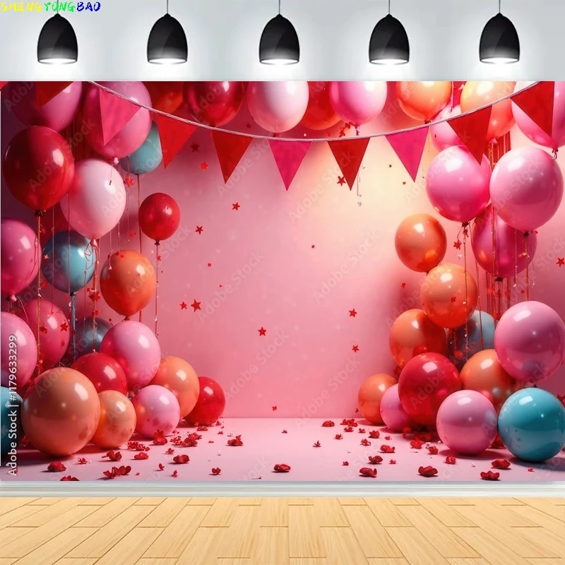 

Women's Day Colorful Balloons Photography Backdrops Valentines day Heart Love Gift Indoor Wedding Photo Studio Background FN-01