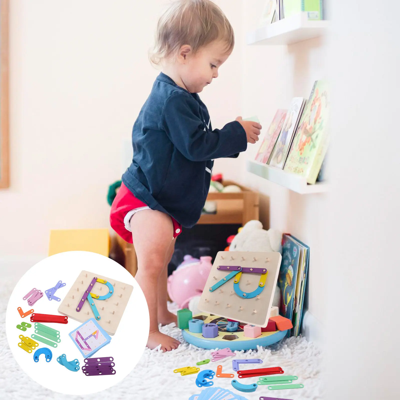 

1Set Number Letter Pegboard Educational Puzzle Montessori Fine Motor Skills Early Childhood Learning Geoboard Wooden Geometric