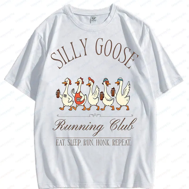 

Silly Goose Runner Cute T-Shirt High Quality Cotton Street Fashion Women's Tee Short Sleeve O-neck Breathable Loose Couple Tops