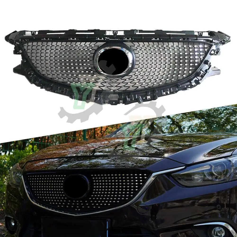 High quality Diamond style Front Bumper Grill Upper Mesh Grilles For Mazda 6 Atenza 2014 2015 2016 Car accessories racing grille