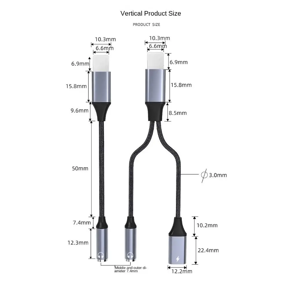 Divisor de Cable auxiliar pequeño para tableta, Adaptador de Audio 2 en 1 con conector de 3 y 5 MM, IOS a IOS, carga de 3,5mm, 2 en 1