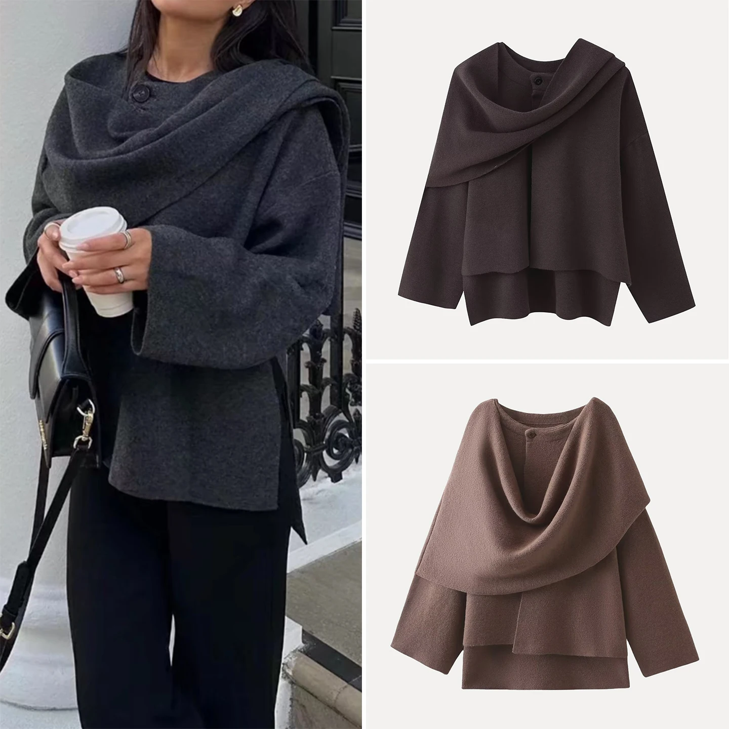 

Вязаный шарф-накидка Ele 2025: Новинка осенней коллекции, модный женский шарф-жакет от китайского бренда Z