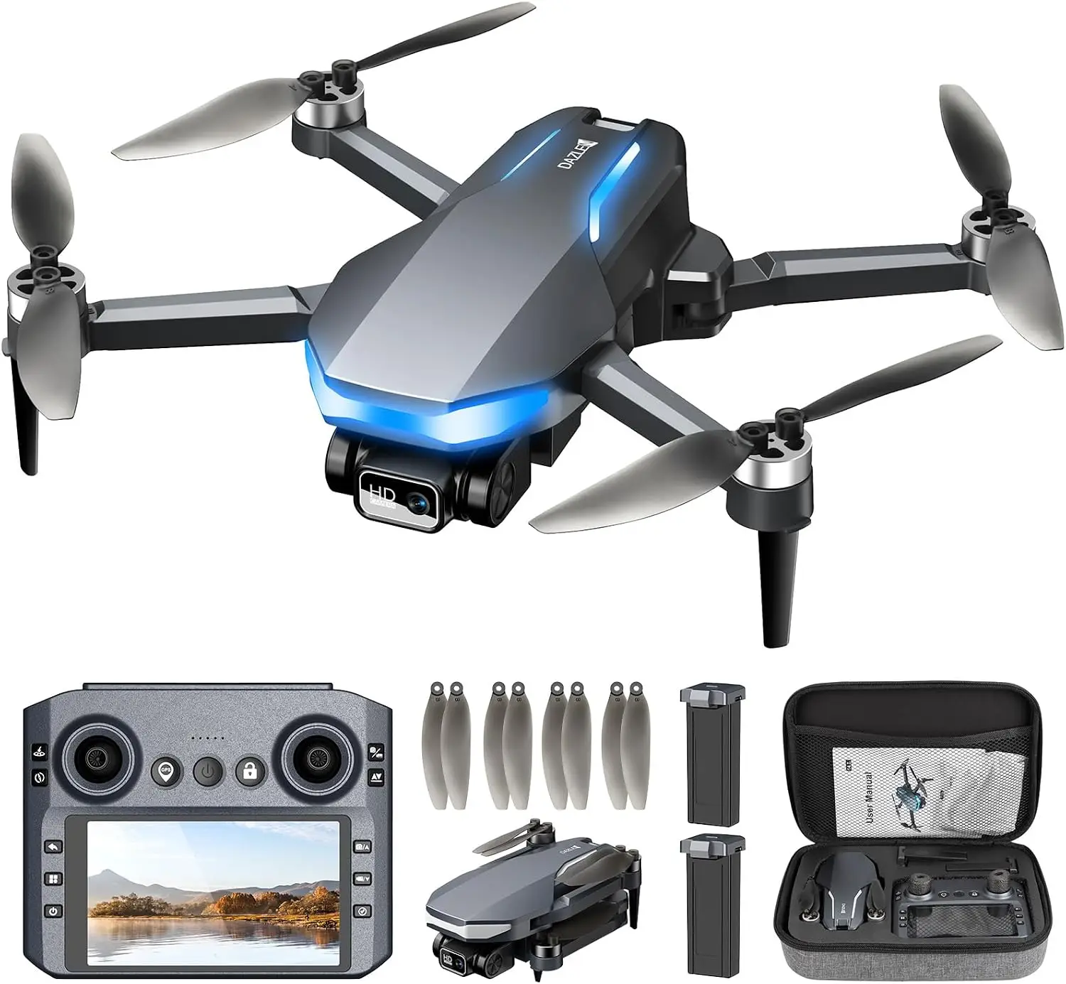 GPS Drone Camera Adults 2K FPV 4.5 Screen Remote Controller Brushless Motor Auto Return Follow Me Tap Fly Circle Fly Long Flight