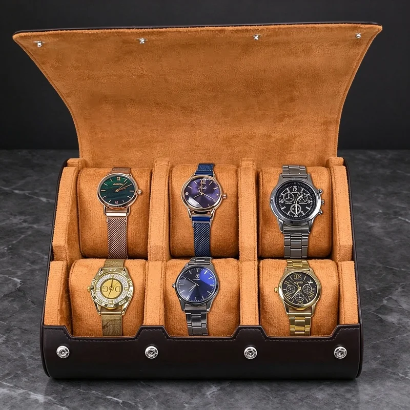 6 Slots Portable Watch Roll Travel Case Wristwatch Storage Box Watch Collection Display Holder for Men Women