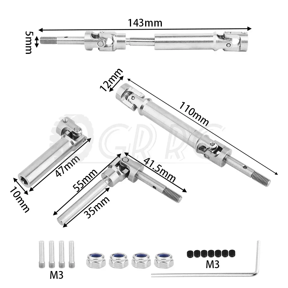 4Pcs Universal Joint Stainless Steel Drive CVD Shaft for 1/10 Traxxas Slash Rustler Stampede VXL 4X4 4WD RC Car Upgrade Parts