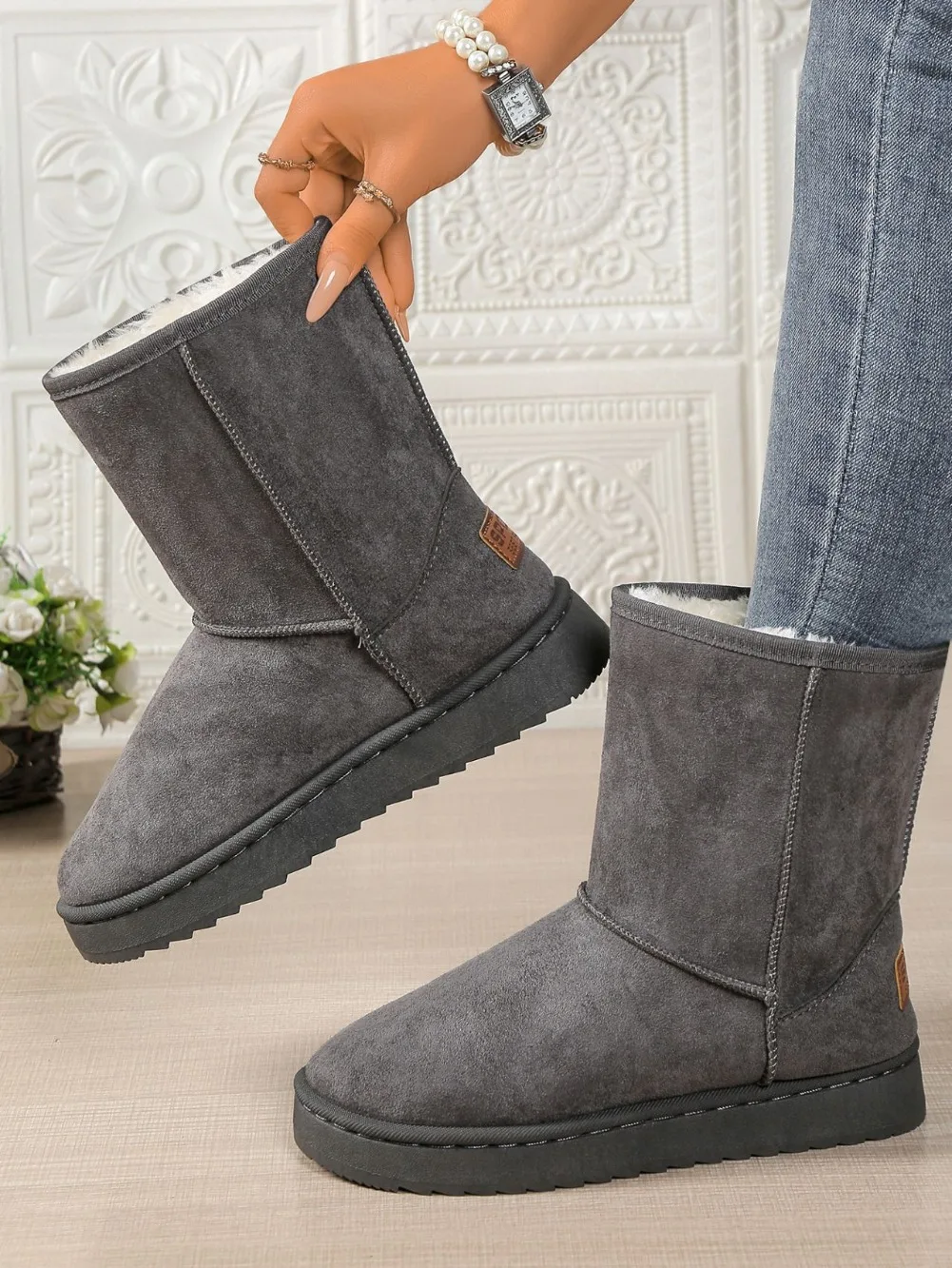 Wasserdichte, warme Plateau-Schneestiefel für Damen, große Größen, Winter-Slip-On-Stiefel, flache, lässige Damenstiefel, 2026 neue Mode – Detail 21