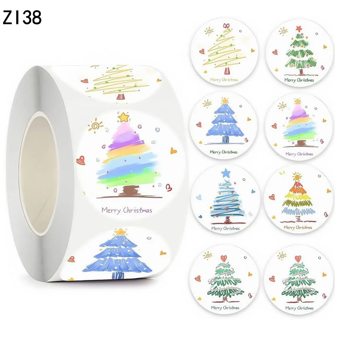 500PCS/Roll Colorful Christmas Tree Stickers DIY Scrapbook Envelope Computer Phone Sticker Reward Children Gift