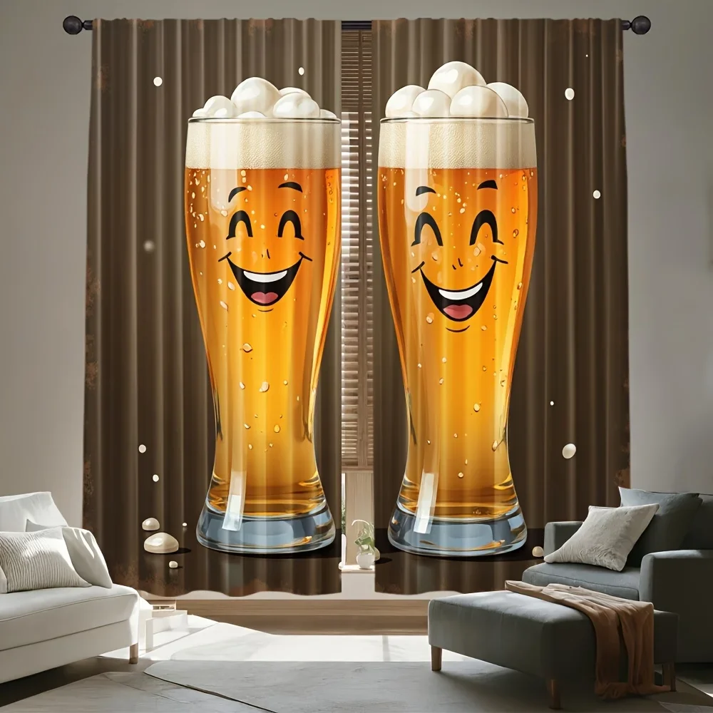 

Smiling Humorous Beer Glass Print Drapes Room Darkening Window Curtains for Home Decor,Rod Pocket Blackout Curtains Bedroom