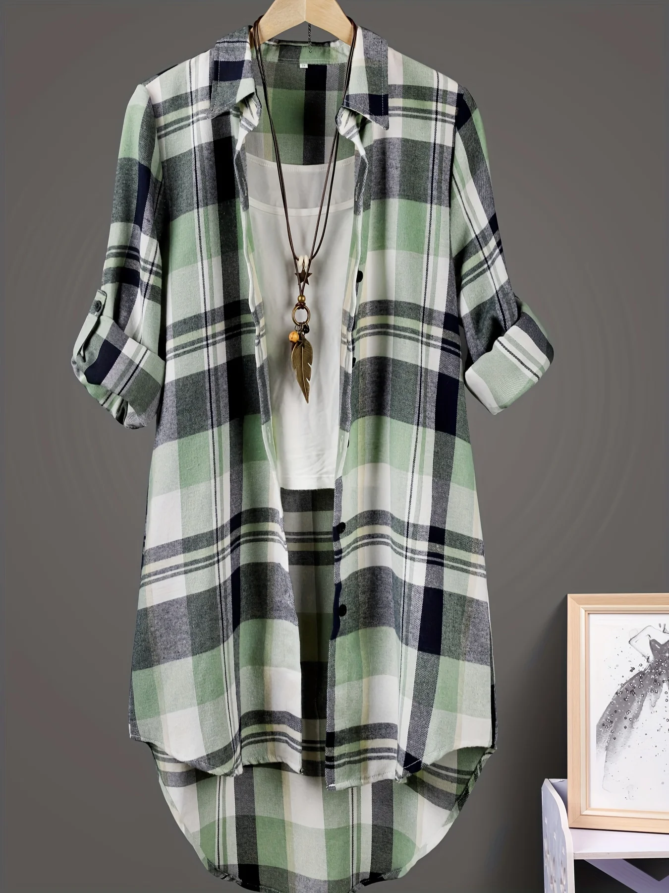 

Платье-рубашка больших размеров, однотонное платье-туника на пуговицах с длинным рукавом и круглым вырезом, 2024, повседневное женское удобное платье-туника большого размера