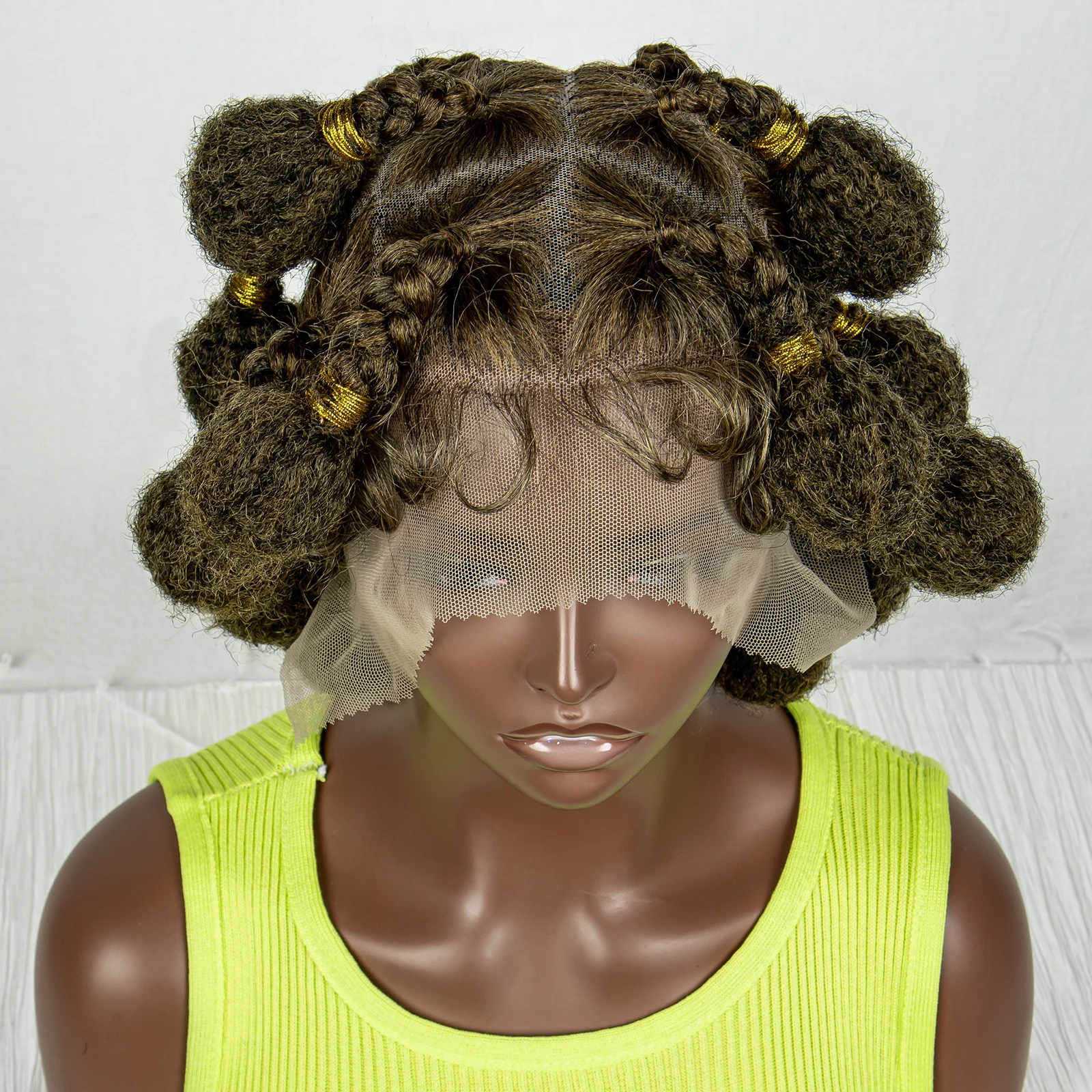 Handmade Bantu Braided Wigs SyntheFull Lace Light Brown Braids Wigs With Baby Hair For Black Women Afrian Braiding Hair Wigs