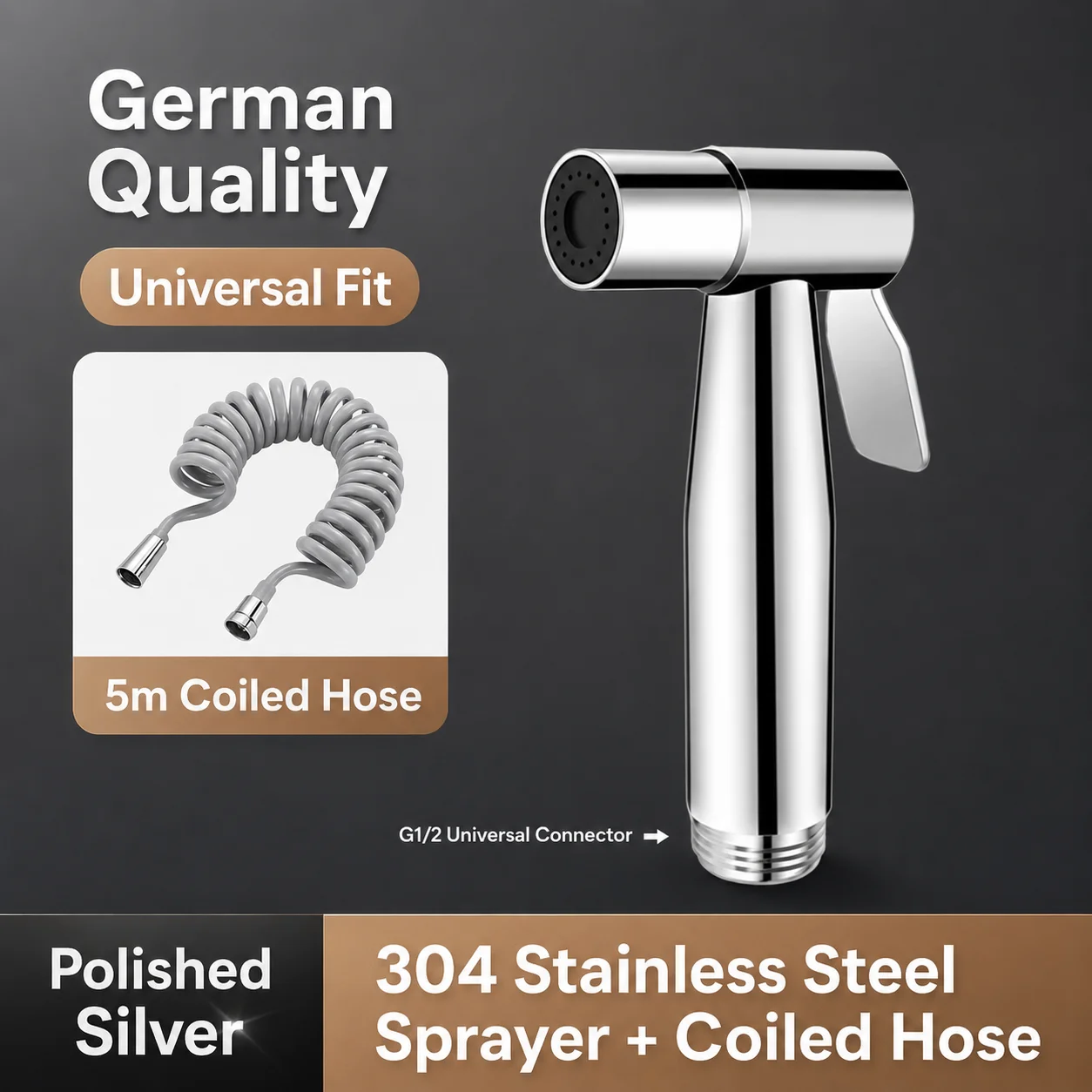304 Edelstahl Bidet-Sprühgerät Hochdruck-Handbrause Toiletten-Shattaf-Sprühpistole für Badezimmerreinigung und Tierwäsche G1/2 Anschluss