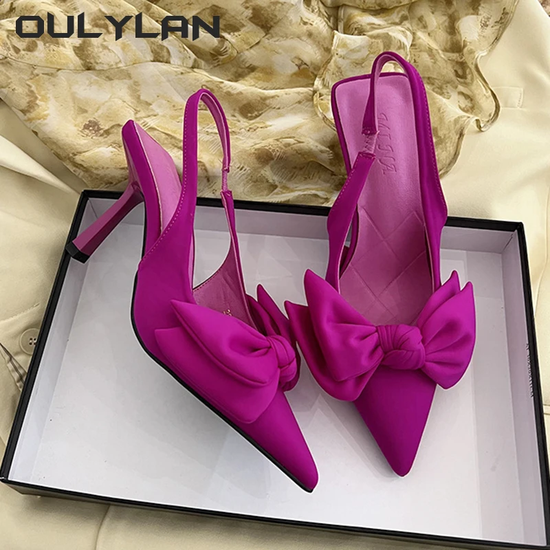 Women Shoes Summer New Butterfly Knot Women Slingbacks Heels Shoes Sexy Dress Thin Heel Pointed Toe Ladies High Heels Women