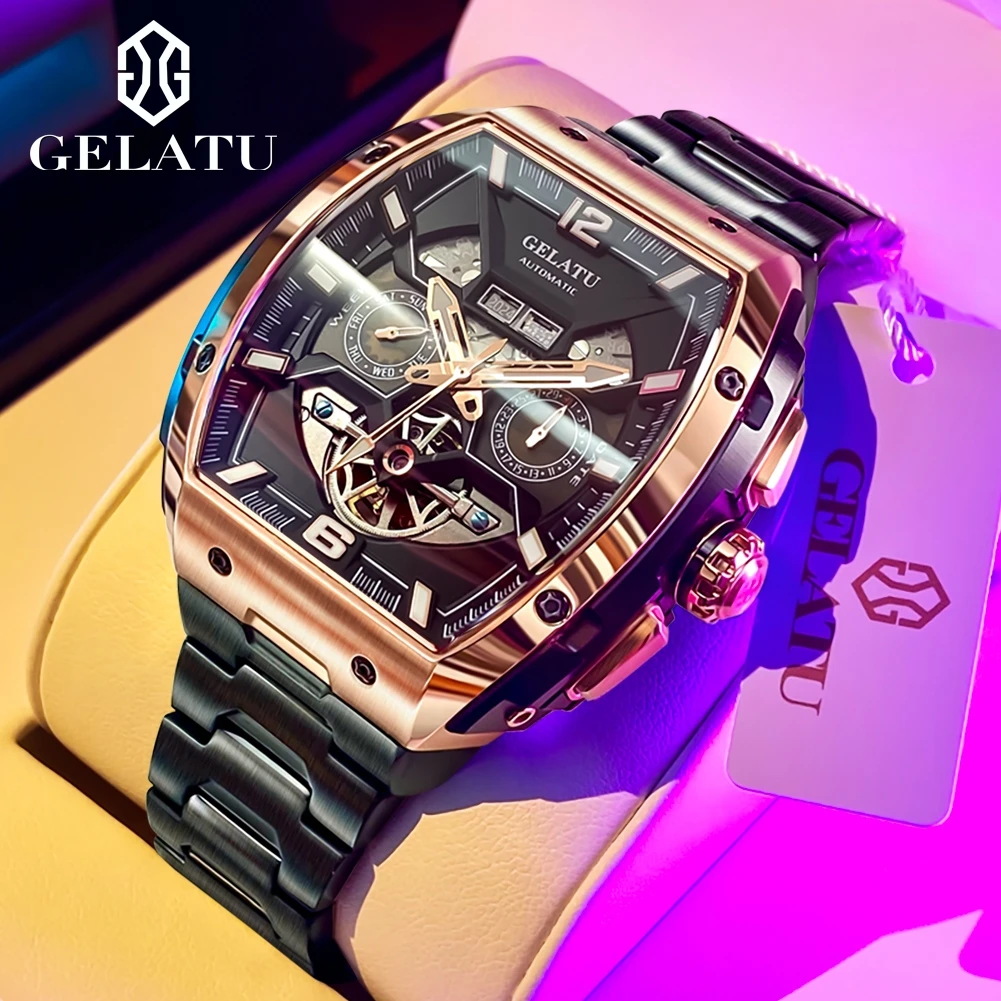 

Часы мужские механические водонепроницаемые из нержавеющей стали с двойным календарем