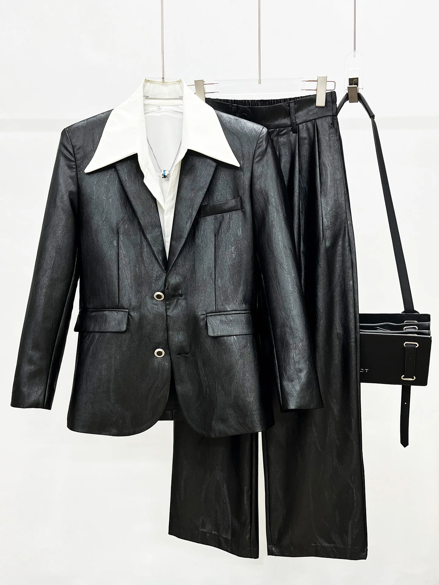 

2025 New Korean Sle Men's Suit Jaet Smooth Design Straight Leg Pants Set Faionable Streetwear Youth ular Autumn Wear