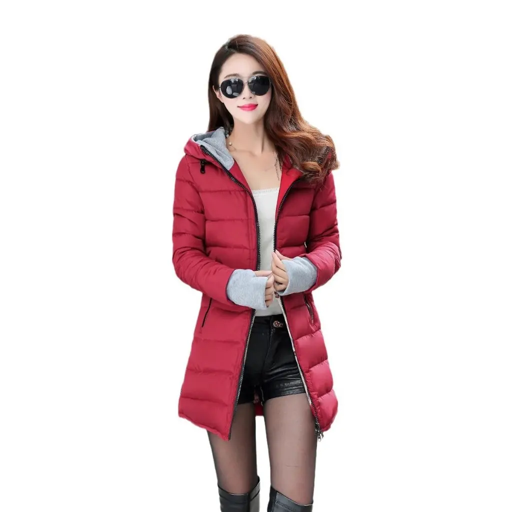 

Women's Slim-fit Hooded down Jacket Korean Style Mid-Length Cotton-padded Coat Thickened Fashionable Winter Outerwear