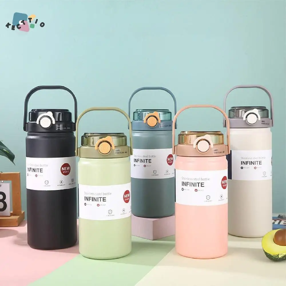 

Gym Drinkware 1L/1.2L Thermos Cup Large Capacity Stainless Steel Straw Thermal Bottle Keep Hot/Cold Vacuum Flask Camping