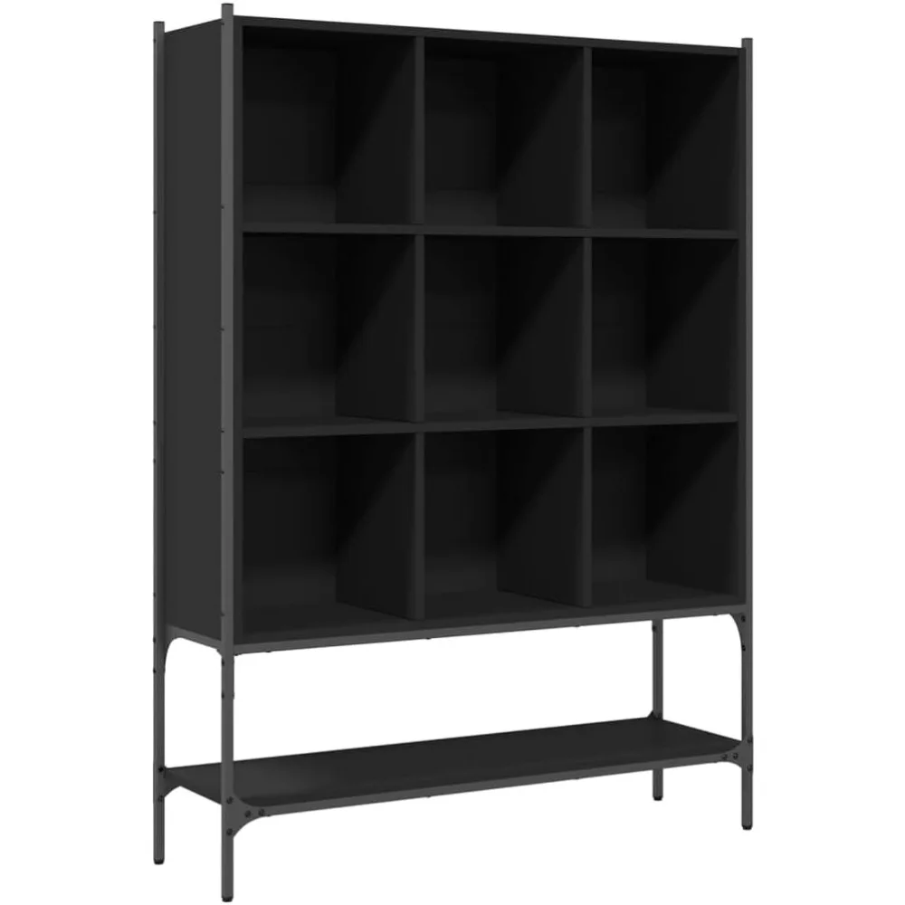 Black Wooden Freestanding Bookcase with Shelving and Storage - 40.2x11.8x55.7 inches