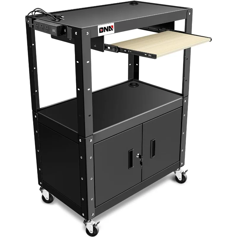 Steel AV Cart with Extra Storage Cabinet, 30.8