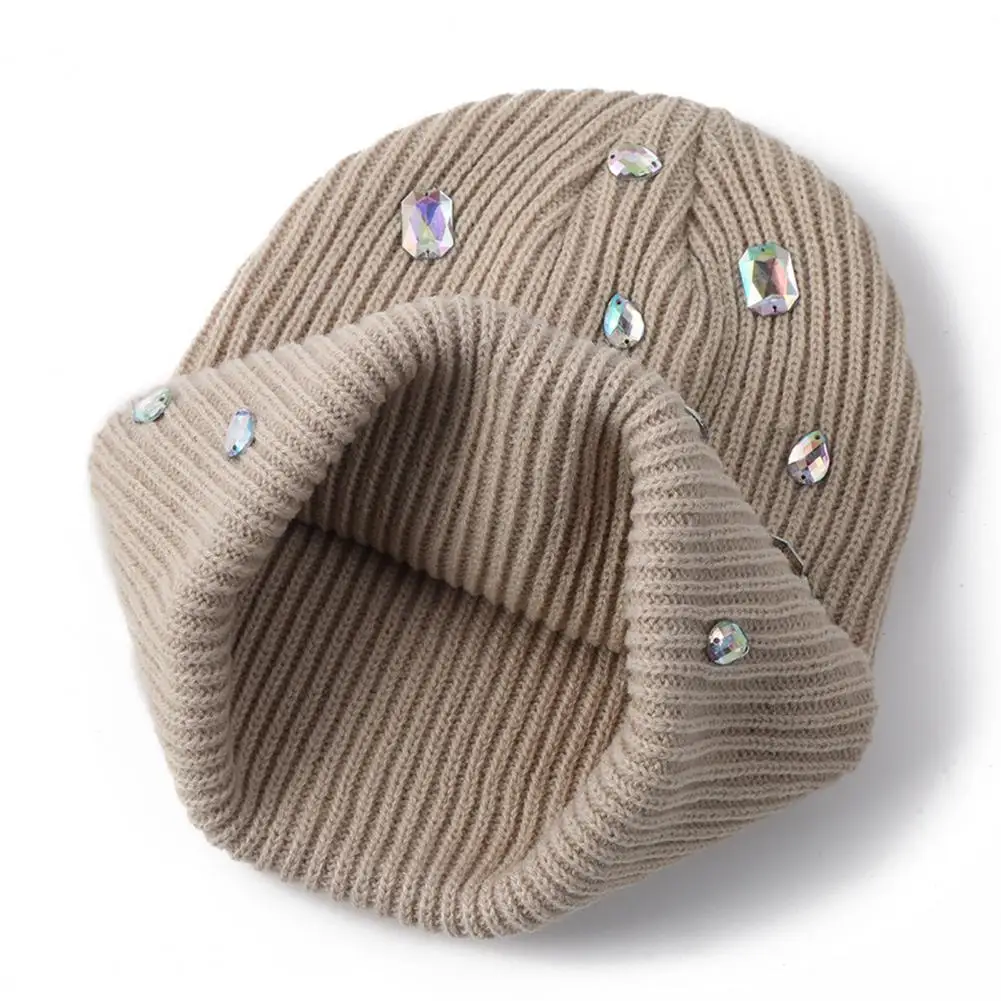 Music Festival Punk Style Cap Bling Rhinestone Knitted Hat Winter Warm Skull Cap Street Punk Fashion for Women for Women