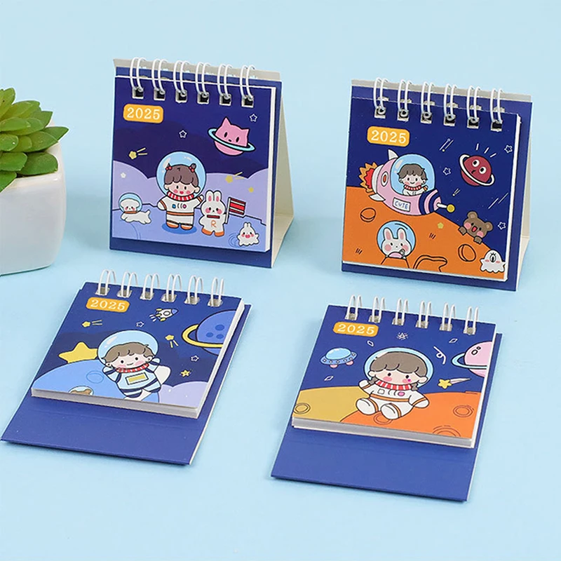 1Pcs 2025 Mini Cartoon Desk Cute Astronaut Calendar Portable Pocket Calendar Manage Time Schedule Office Desktop Decoration