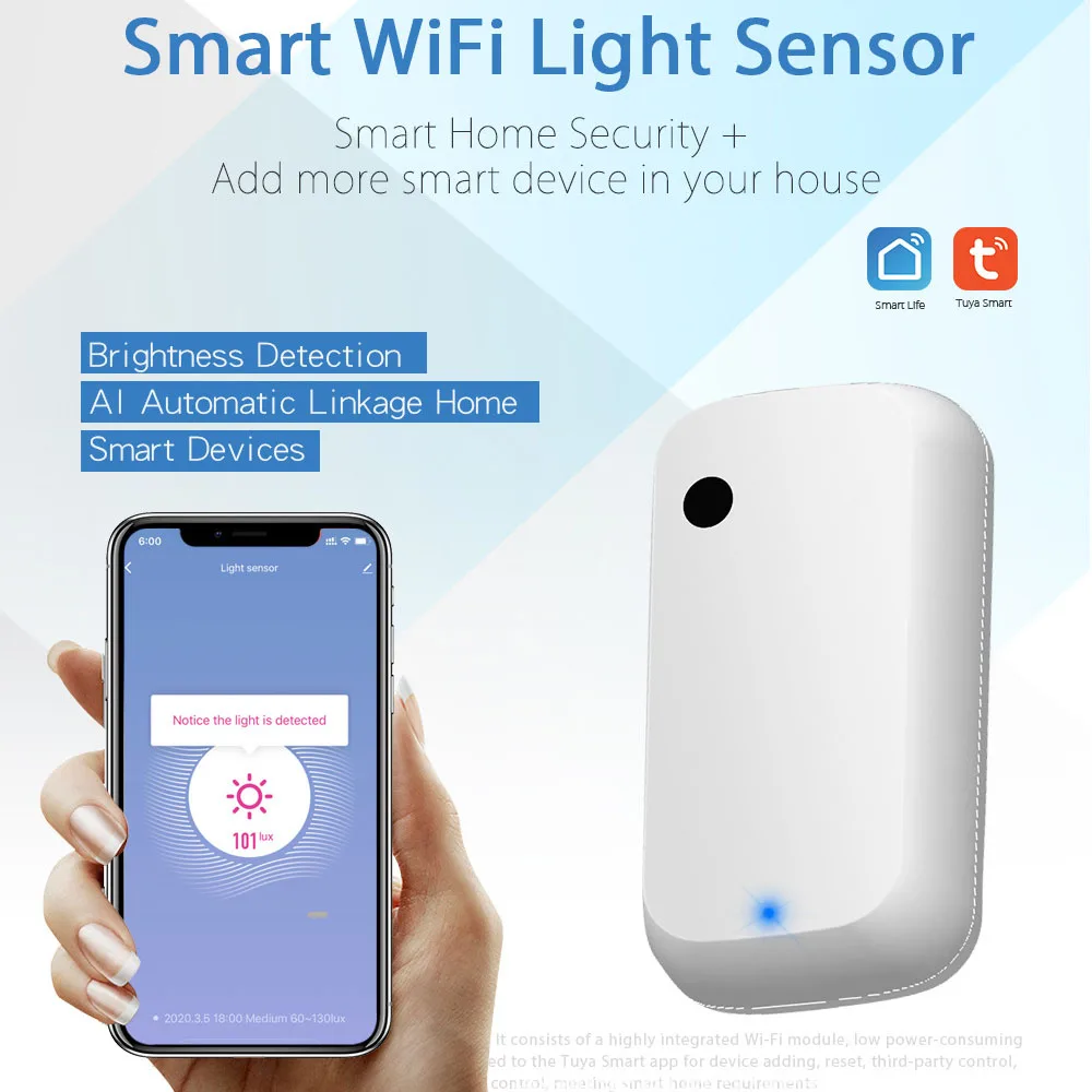 Tuya ZigBee WiFi Light Sensor Intelligent Home Illumination Sensor Linkage Control Brightness Sensor Work with Tuya Device