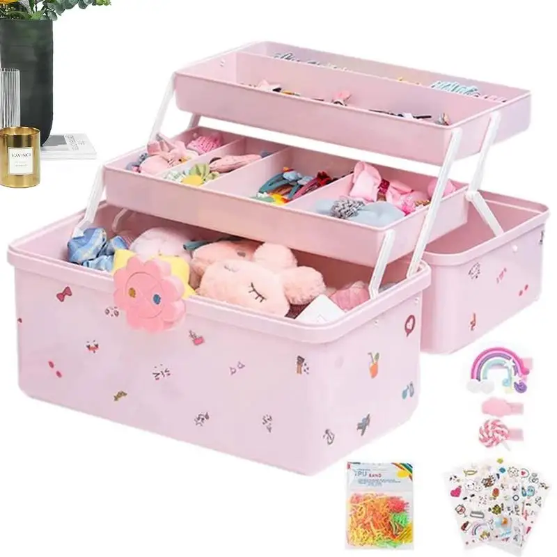 hair accessories storage Children's Storage Box Pink Portable Cute Hair  Holder Makeup Storage Box Headband Holder Waterproof