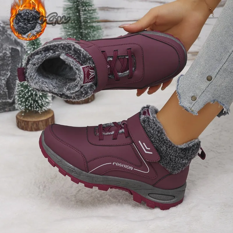 Calçado de inverno feminino botas de neve quentes de pelúcia plataforma antiderrapante pele tornozelo bota ao ar livre botas de invierno mujer size36