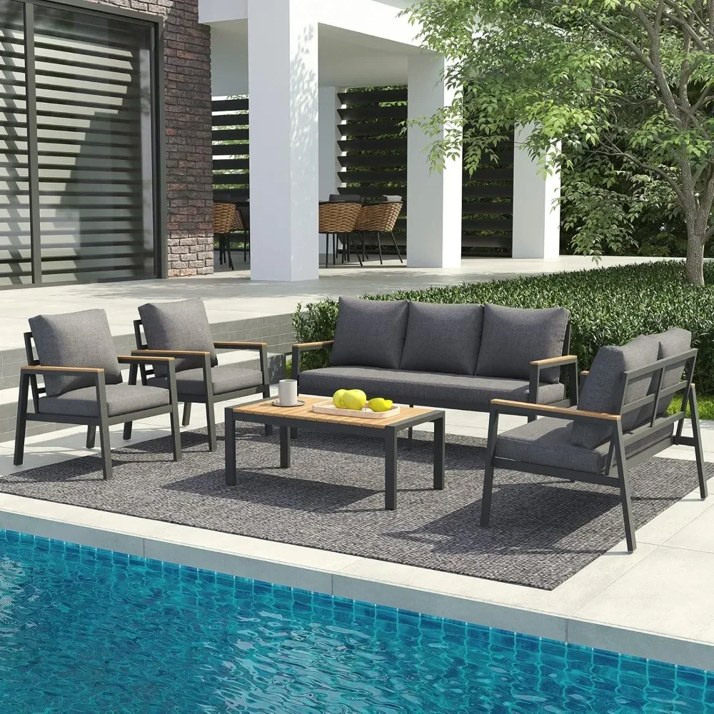 Aluminum Patio Furniture Set 5 Piece Outdoor Set with Cushions, Outdoor Patio Furniture, Patio Sofa Furniture for Deck, Backyard