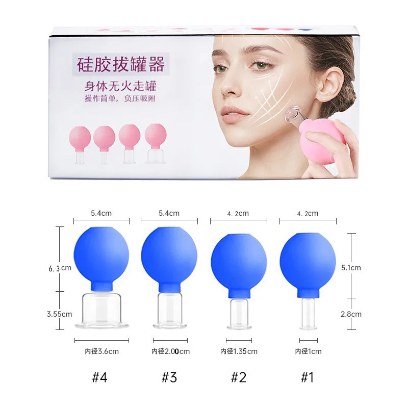 4 Pack Healthy Massage Vacuum Cupping Set Glass Rubber Head Anti-Cellulite Massage Traditional Chinese Medicine Facial Cupping S