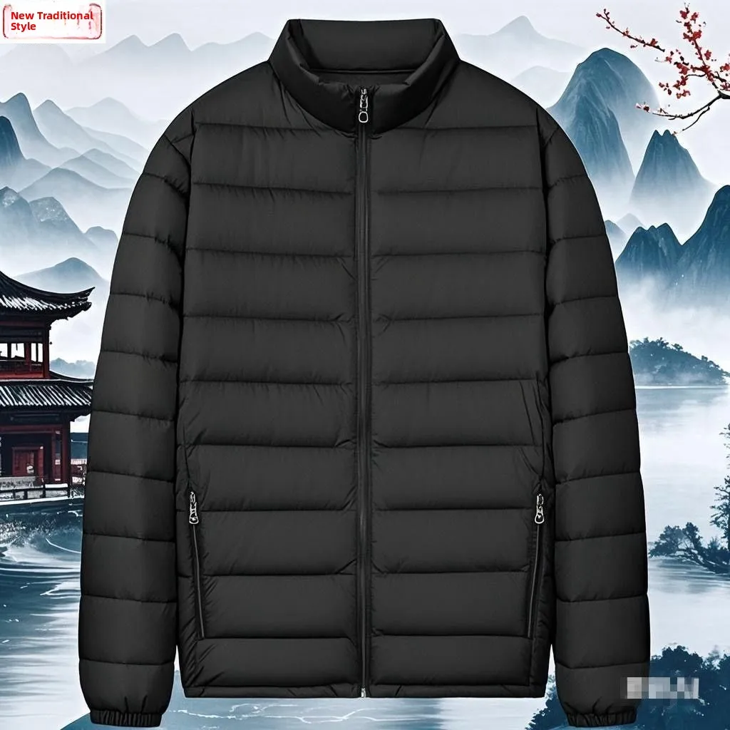 

Thiened Cotton Jaet Men's Winter Windproof down Cotton Outerwear Middle-Aged Dad Sle Non-Hooded Regular Thin