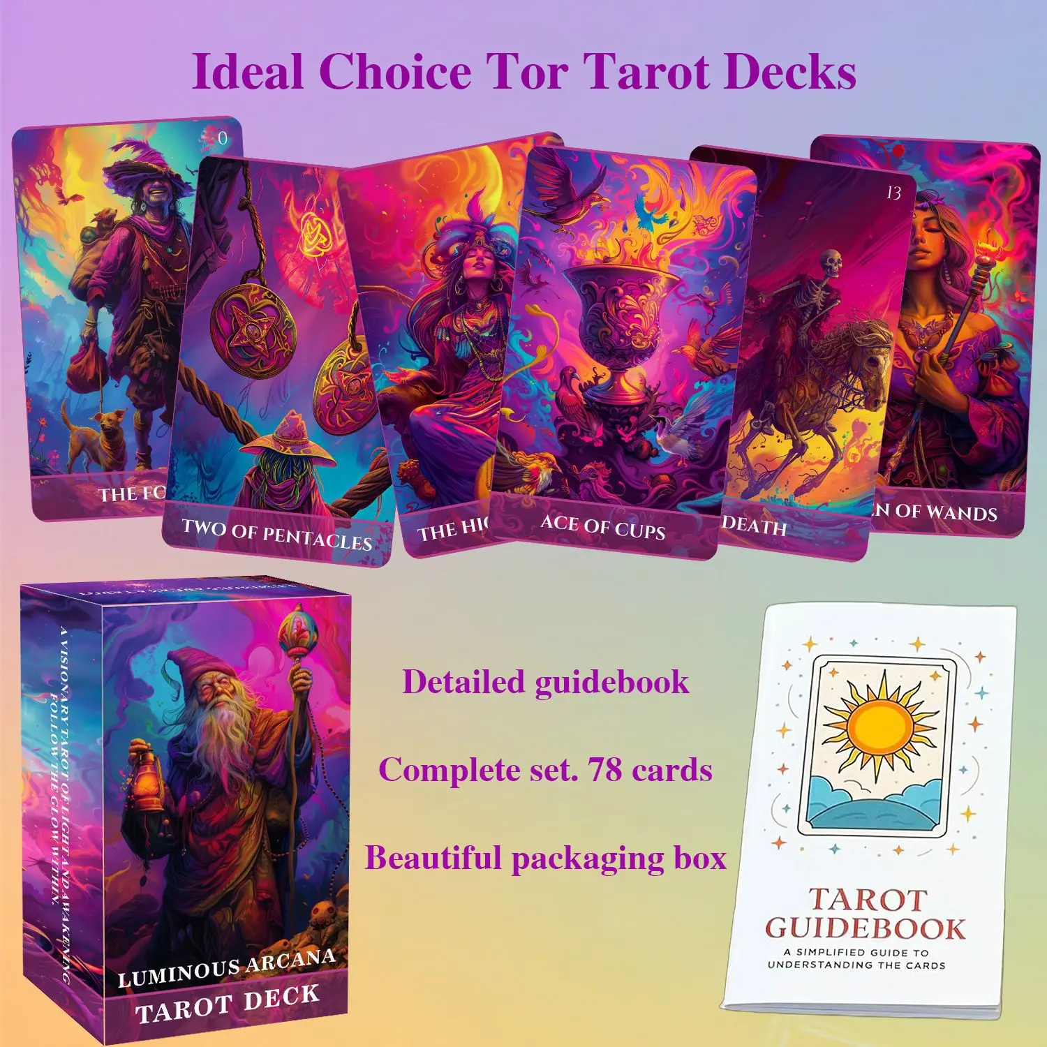 Picture 7: 78 Card Luminous Arcana Tarot Deck,  Perfect for Wisdom, Creativity, and Awakening Readers, Card Game for Insight