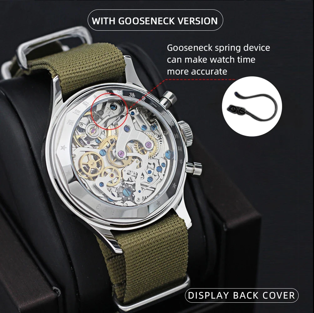 Red Star Retro 1963 Chronograph ST1901 Hand Winding Movement Air Force Pilots Aviation Sapphire Men Mechanical Watch Waterproof