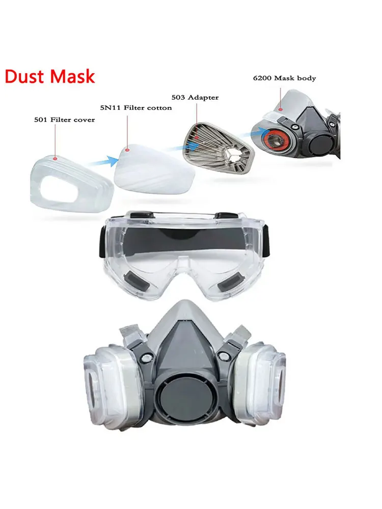 

6200 Dust Mask Half Face With 503 5N11 Particle Filters Goggles Set For Industrial Labor Dust Paint Spray Decoration Grinding ﻿