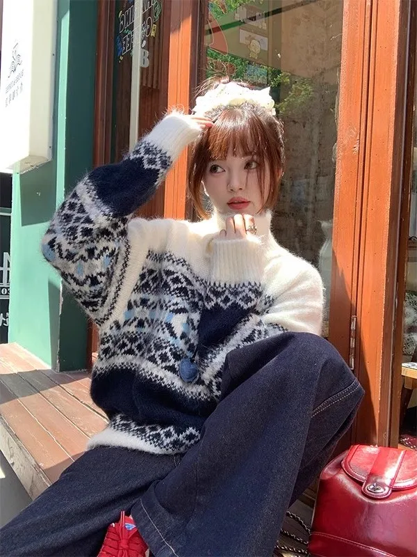 لينة مريحة عالية Ne f البريدي تصميم محبوك سترة المرأة الخريف الشتاء جديد Sle كسول قسط يشعر فضفاض صالح تريكو #1